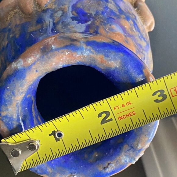 Vintage Marked Signed 77' Stutts Blue Raised Floral HandMade Thrown Pottery Vase - Picture 10 of 10